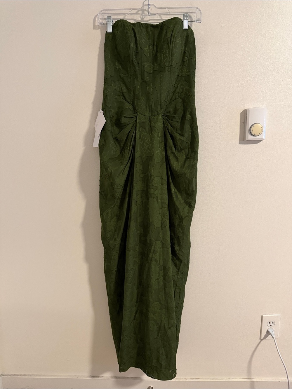 Azazie Atelier Hestia Strapless Corset Gown Women's 6 Olive Floral Burnout NWT